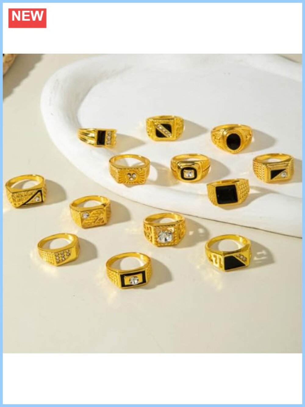 13pc Chunky Stackable Rings Set Rhinestone Enamel Signet Statement Jewelry - Picture 4 of 5